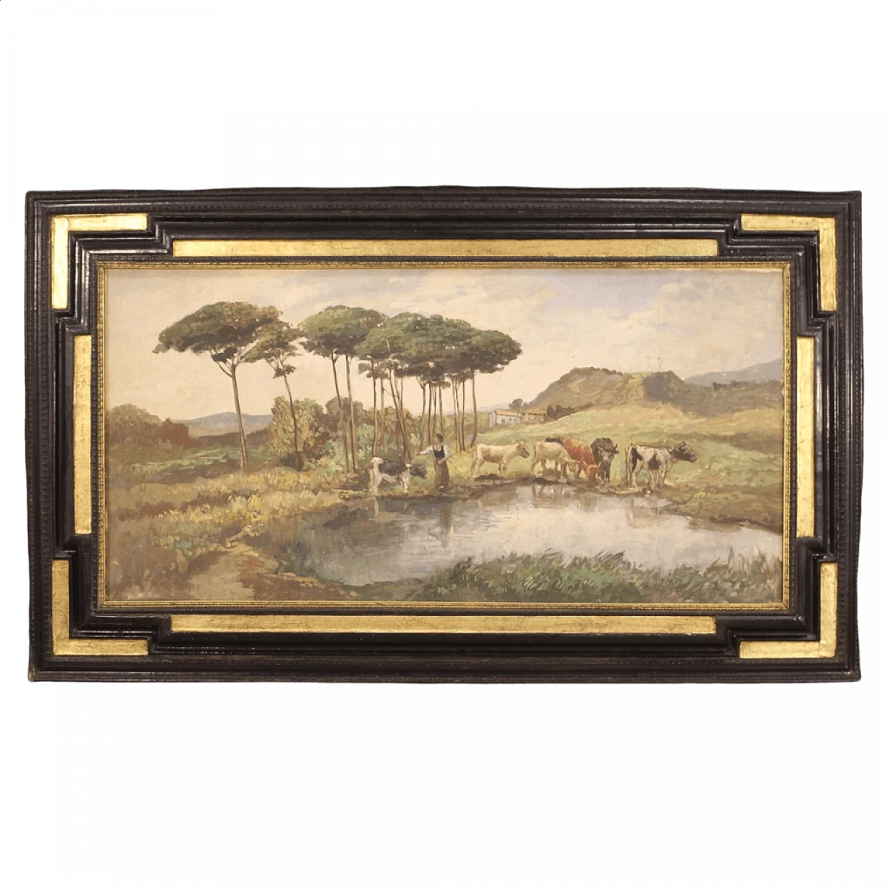 Landscape oil on masonite signed Giron, 1950s 1451661