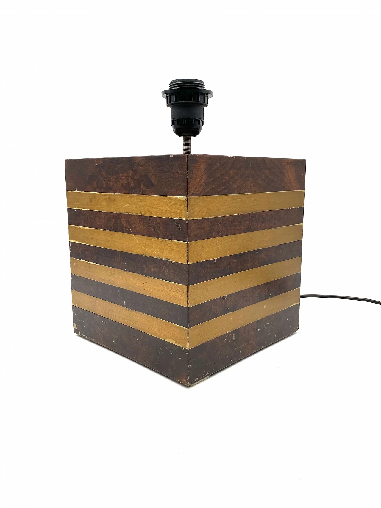 Base per lampada da tavolo in legno e ottone, anni '70 1452675