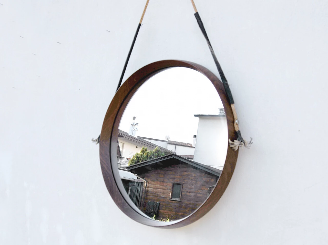 Specchio rotondo in teak, anni '60 1452698
