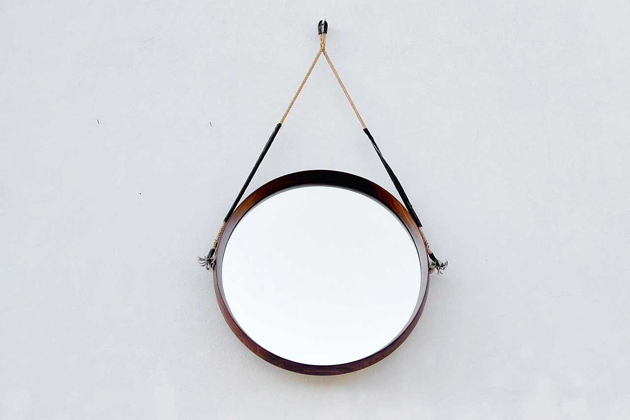 Specchio rotondo in teak, anni '60 1452699