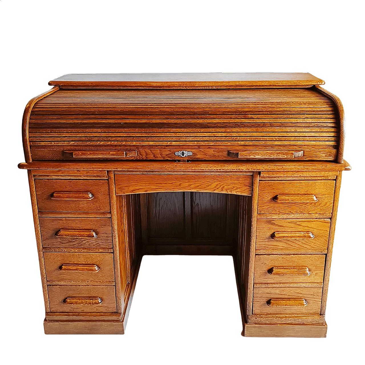 Roller writing desk with 9 oak drawers, 20th century 1454255
