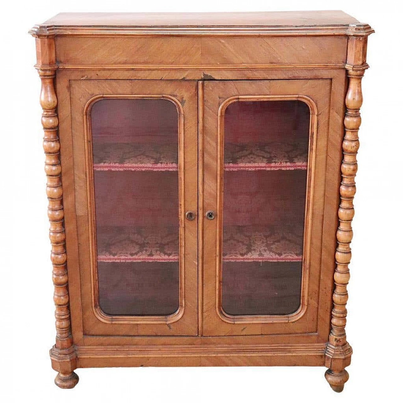 Louis Philippe style walnut display case with damask interior, 19th century 1455767