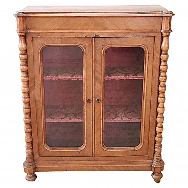 Louis Philippe style walnut display case with damask interior, 19th century