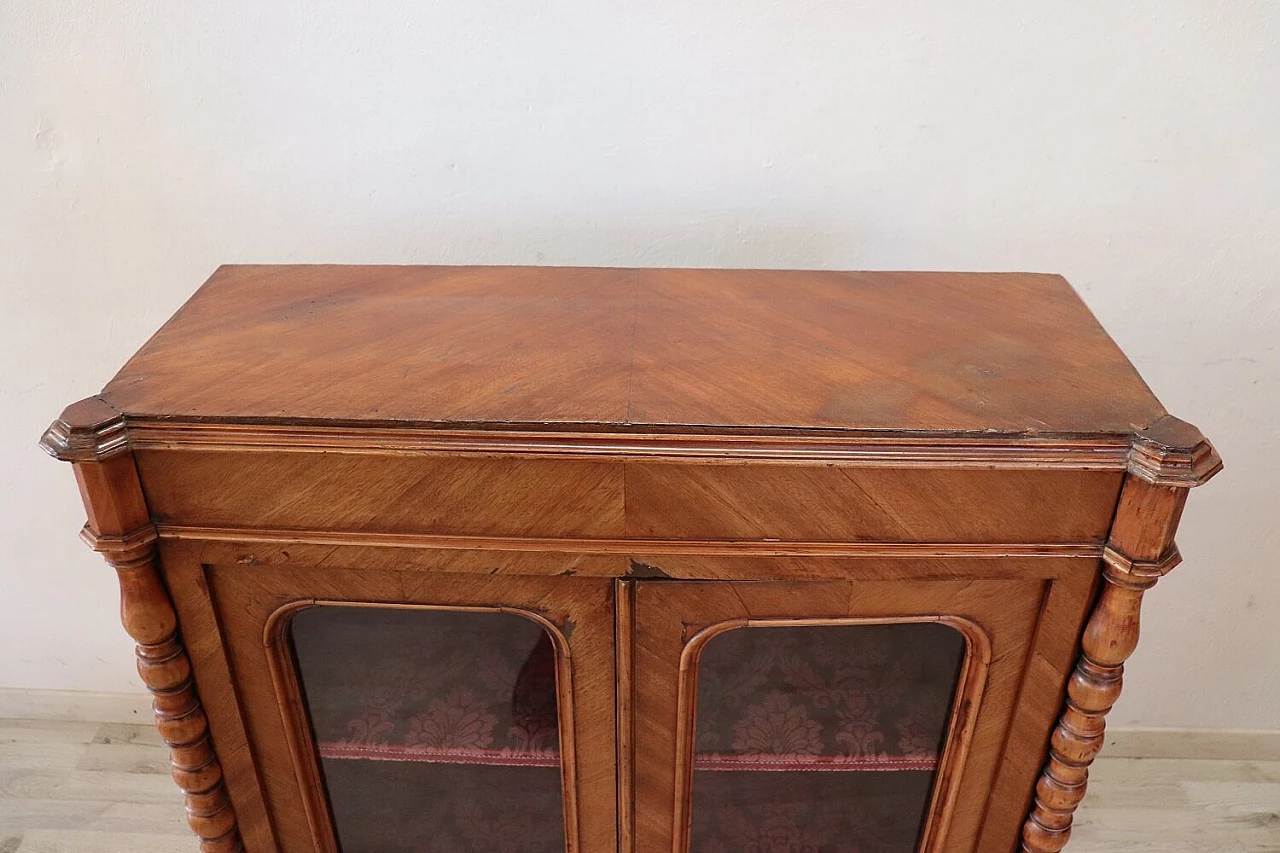 Louis Philippe style walnut display case with damask interior, 19th century 1455770