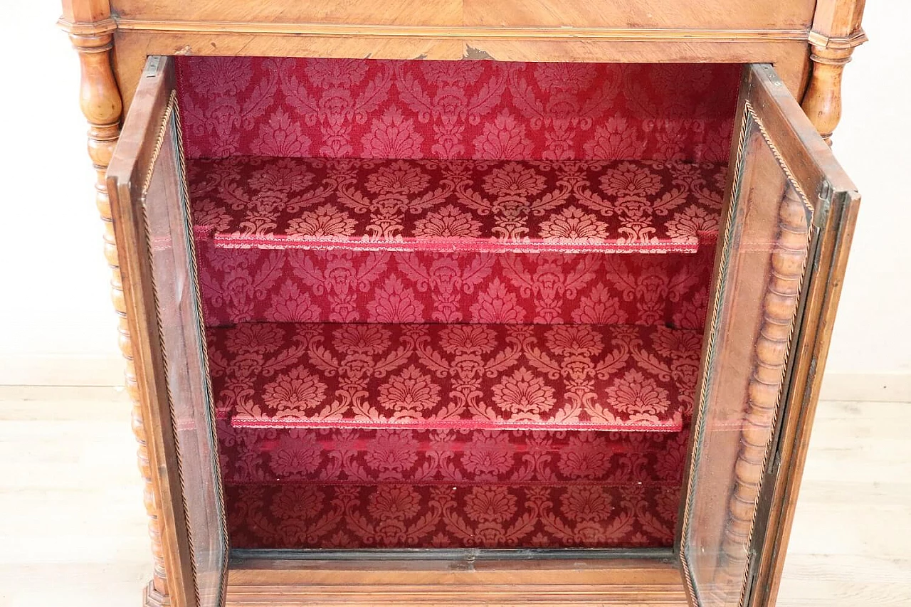 Louis Philippe style walnut display case with damask interior, 19th century 1455772