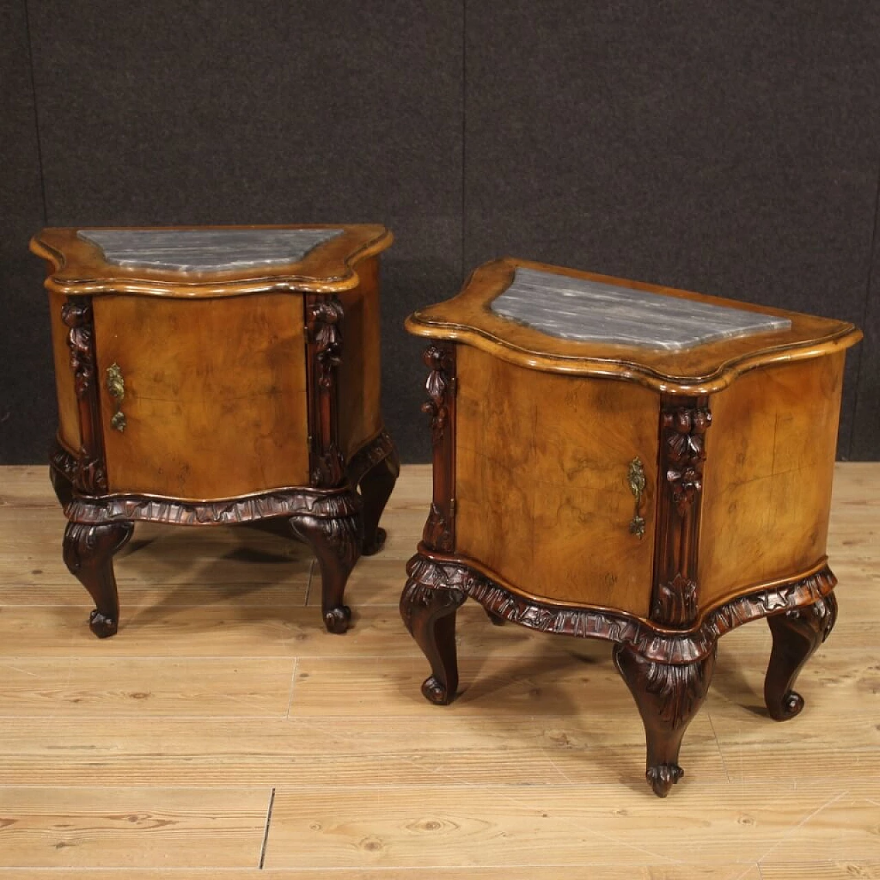 Pair of walnut and beech bedside tables, 1940s 1456120