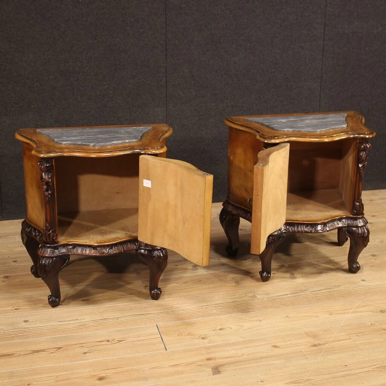 Pair of walnut and beech bedside tables, 1940s 1456127