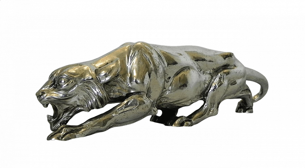 Silver-plated solid resin jaguar sculpture 1456248