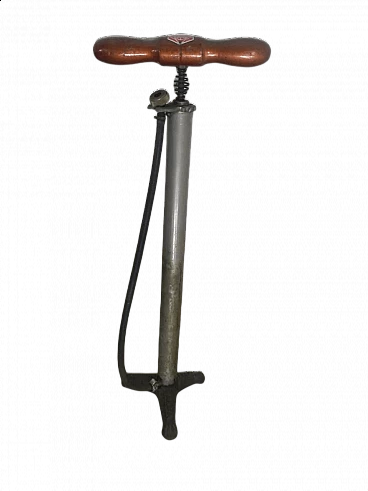 Bicycle pump in cast iron and wood by Pompe Salca Milano, 1950s