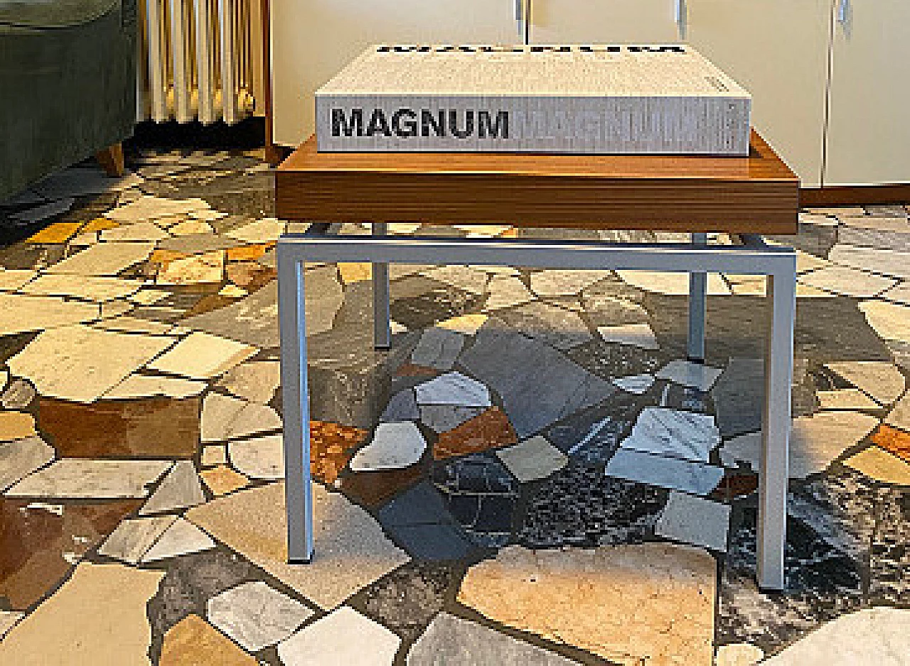 Tavolino Bauhaus in teak e alluminio satinato, anni '50 1456261