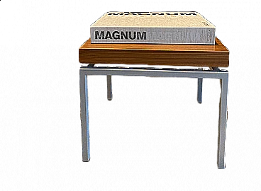 Tavolino Bauhaus in teak e alluminio satinato, anni '50