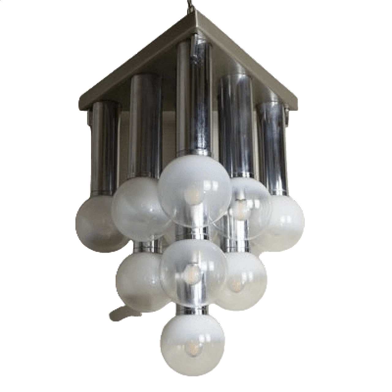Steel and satin glass chandelier, 1970s 1456266
