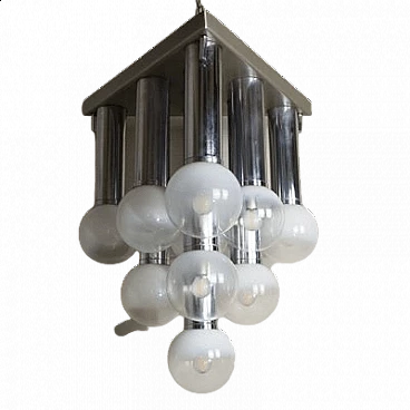 Steel and satin glass chandelier, 1970s