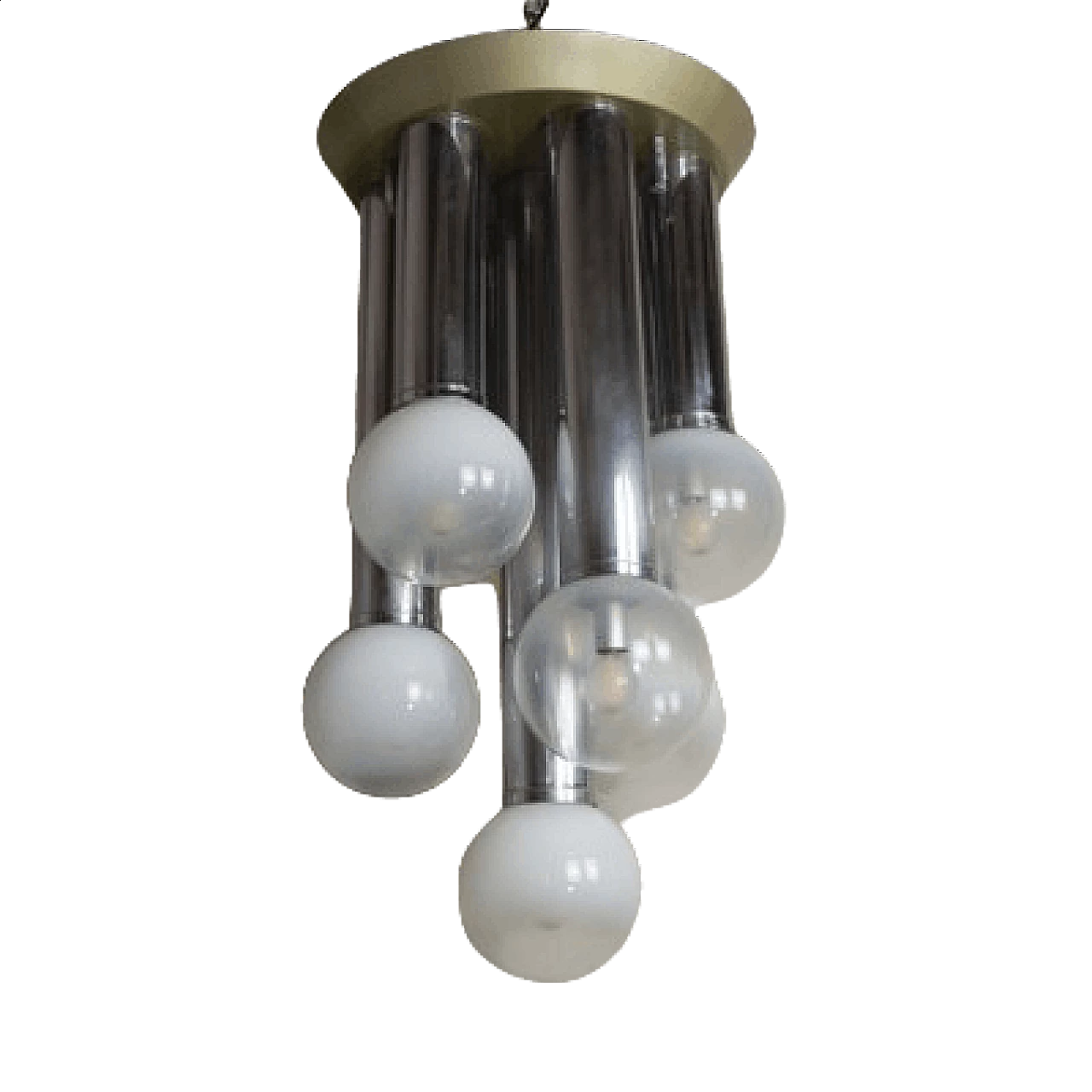 Lampadario a 7 luci in vetro satinato, anni '70 1456419