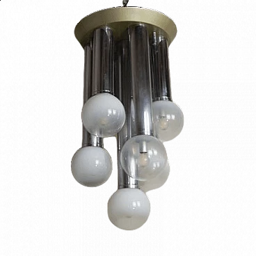 7-light frosted glass pendant lamp, Italy, 1970