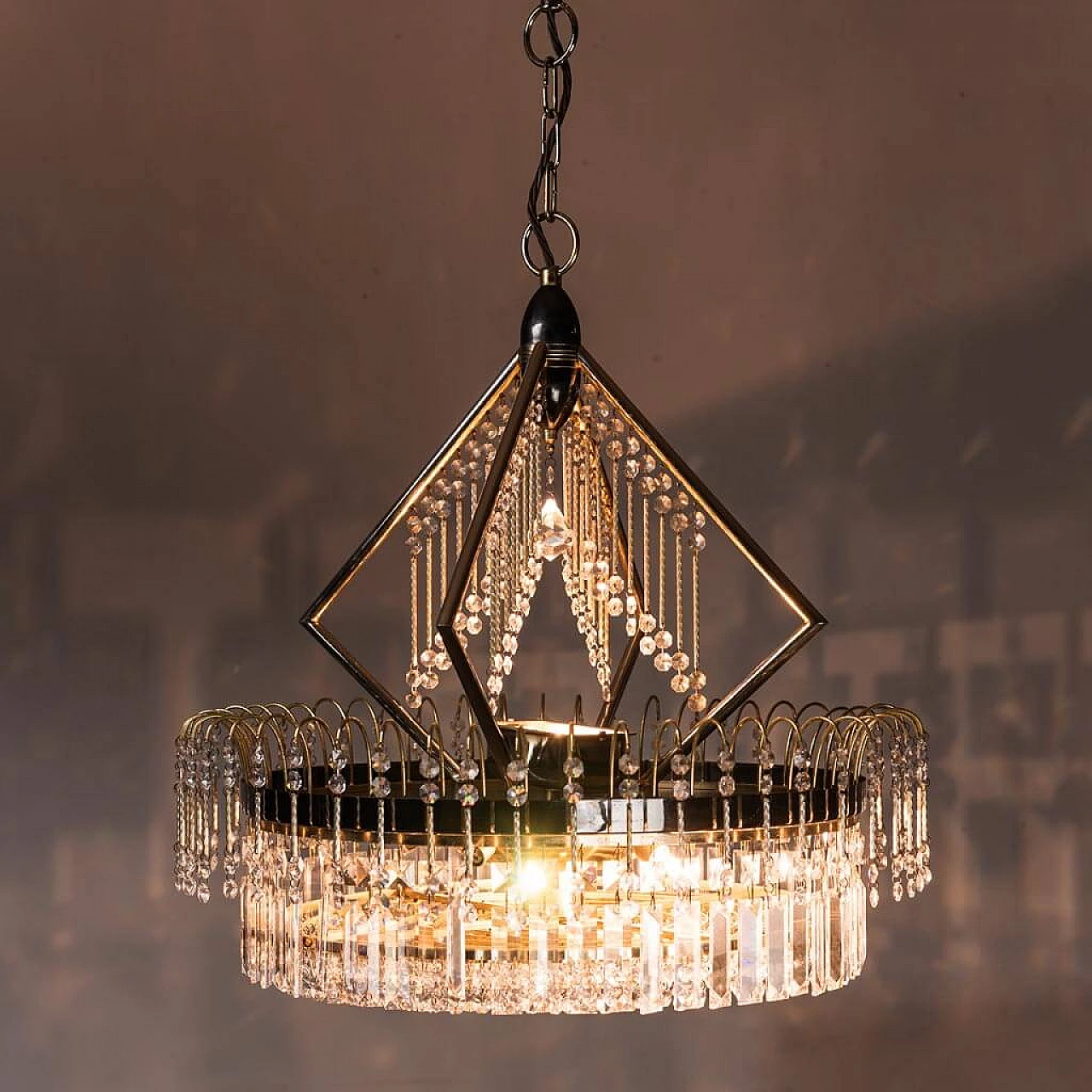 6 lights chandelier in metal and brass, 1970s 1456584