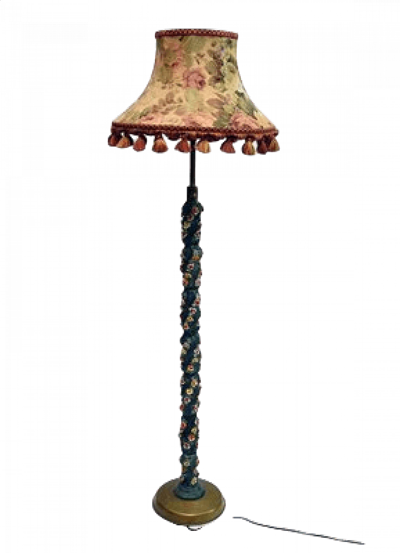 Lampada da terra in ceramica con decori floreali, anni '50 1458210