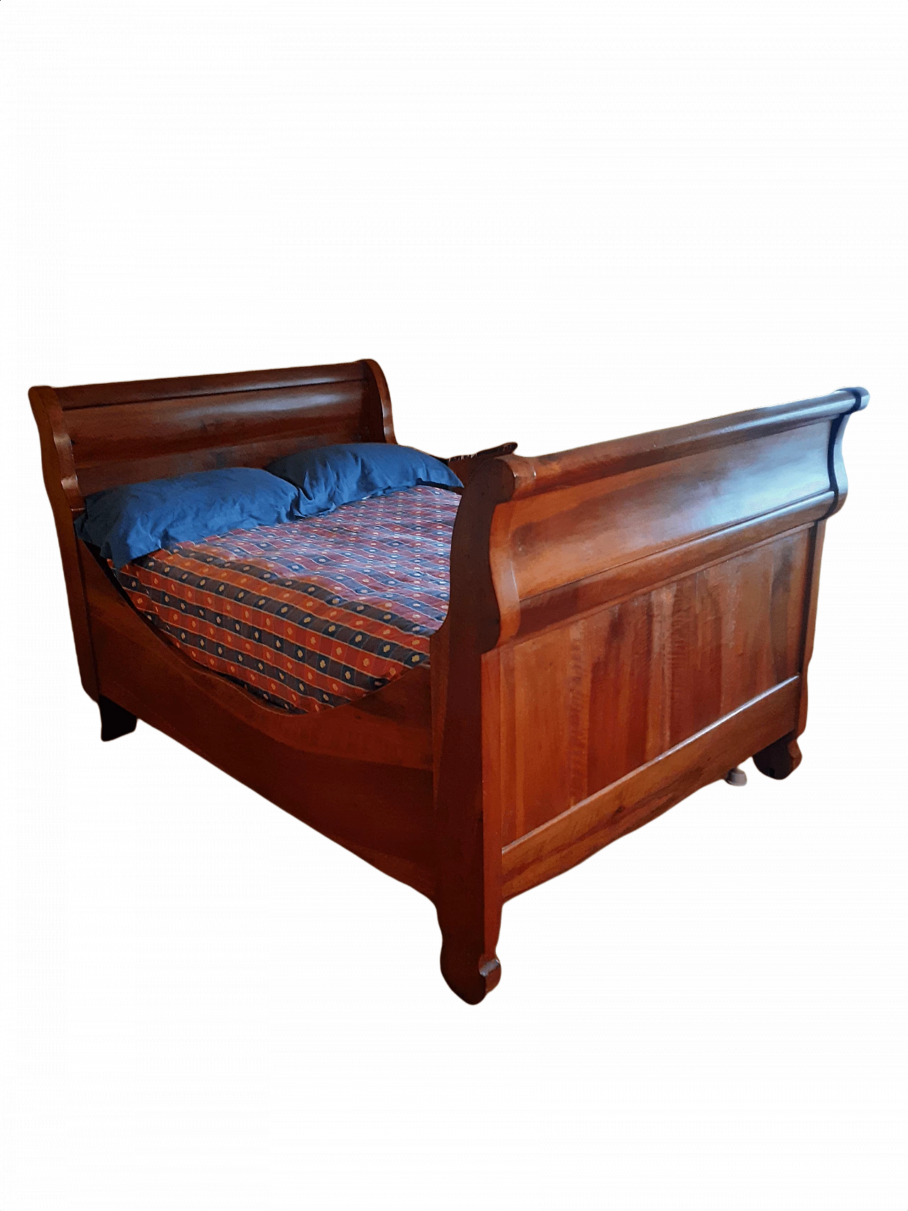 Letto a barca a una piazza e mezza in noce, '800 1458253