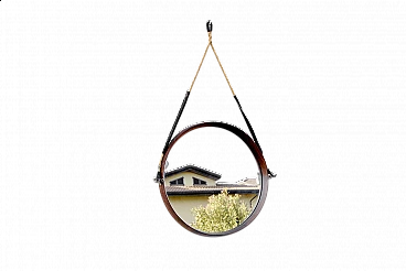 Specchio rotondo in teak, anni '60