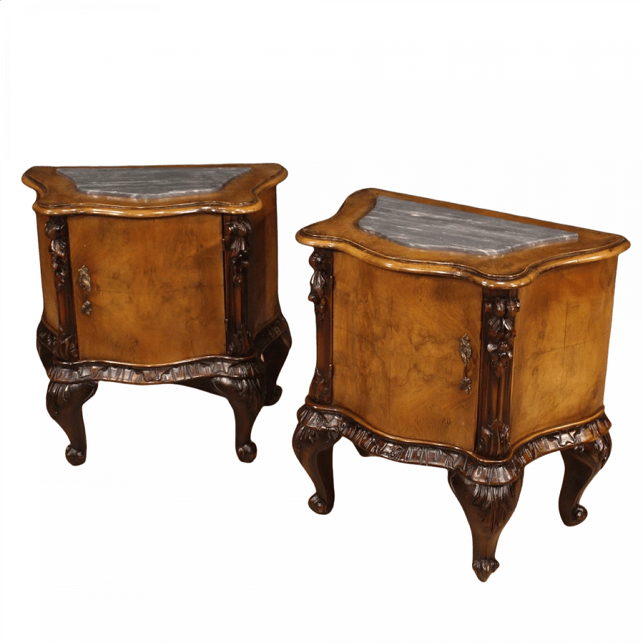 Pair of walnut and beech bedside tables, 1940s 1458291