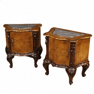 Pair of walnut and beech bedside tables, 1940s