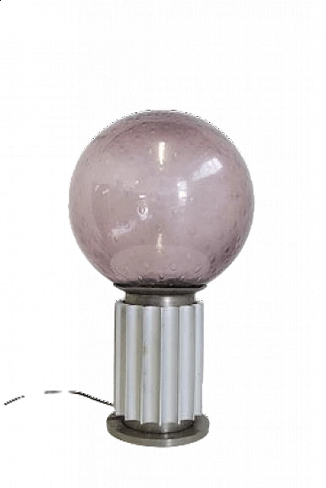 Lampada da tavolo a sfera in vetro soffiato viola, anni '60