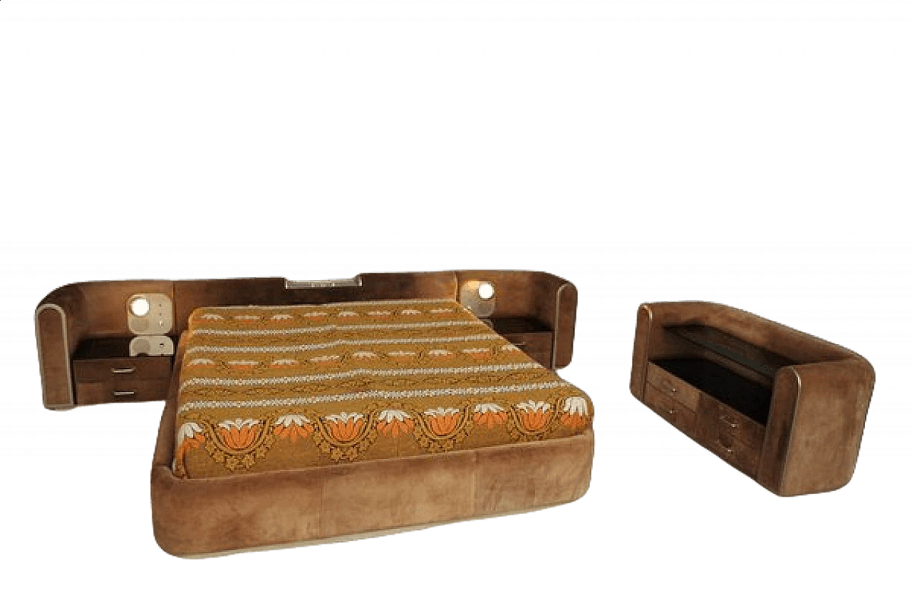 Letto matrimoniale, comodini con radio e cassettiera, anni '70 1458977