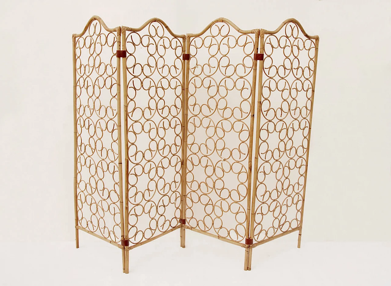 Bamboo and wicker 4-panel screen, 1960s 1458979