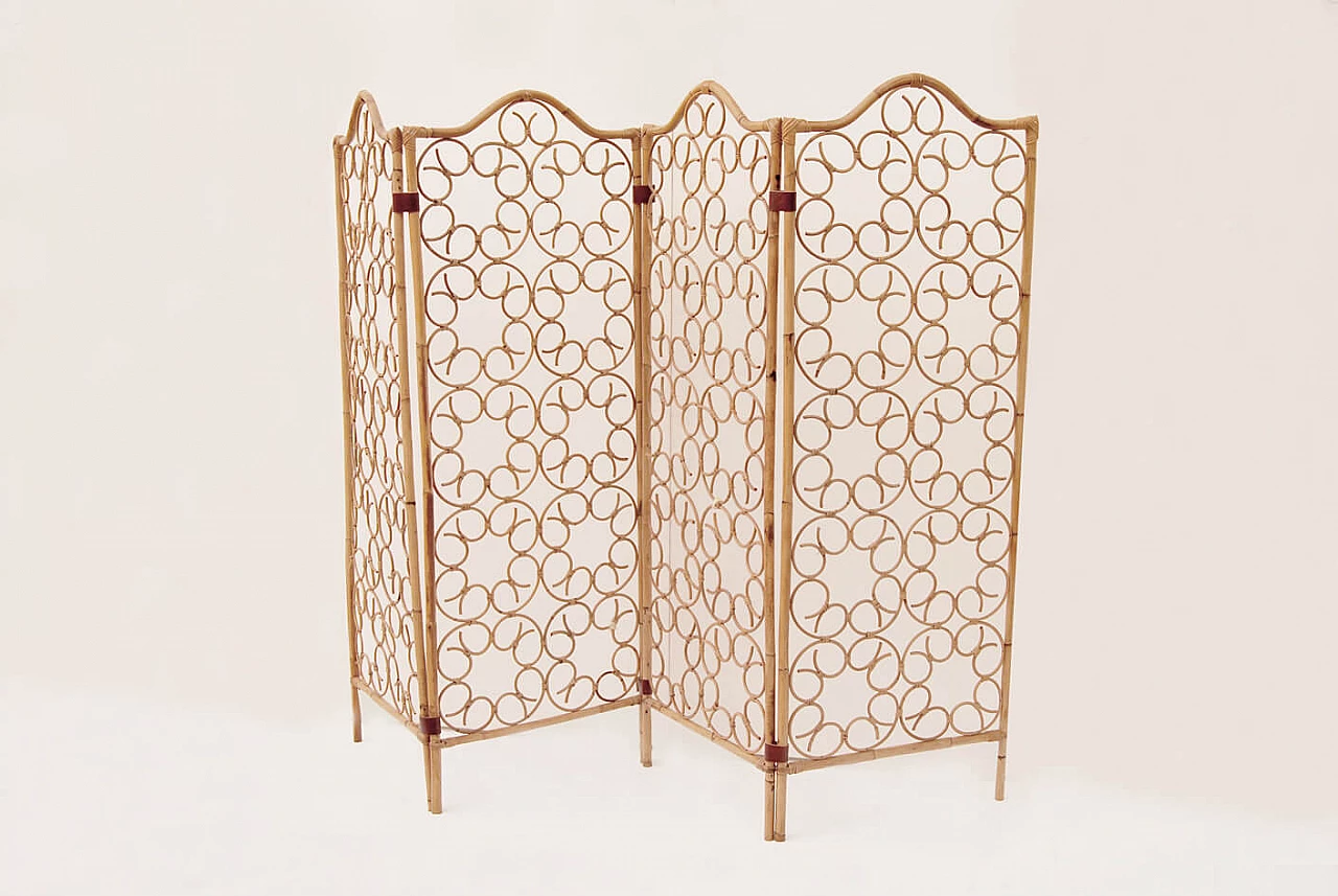 Bamboo and wicker 4-panel screen, 1960s 1458980