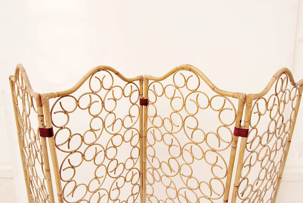 Bamboo and wicker 4-panel screen, 1960s 1458981