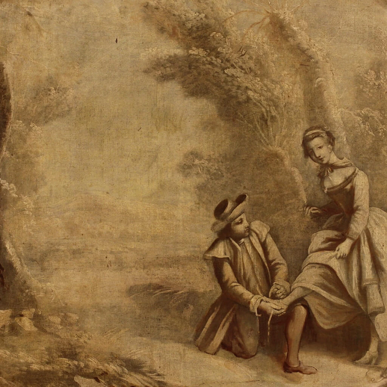Oil on canvas Landscape Romantic Scene, 19th century 1460096