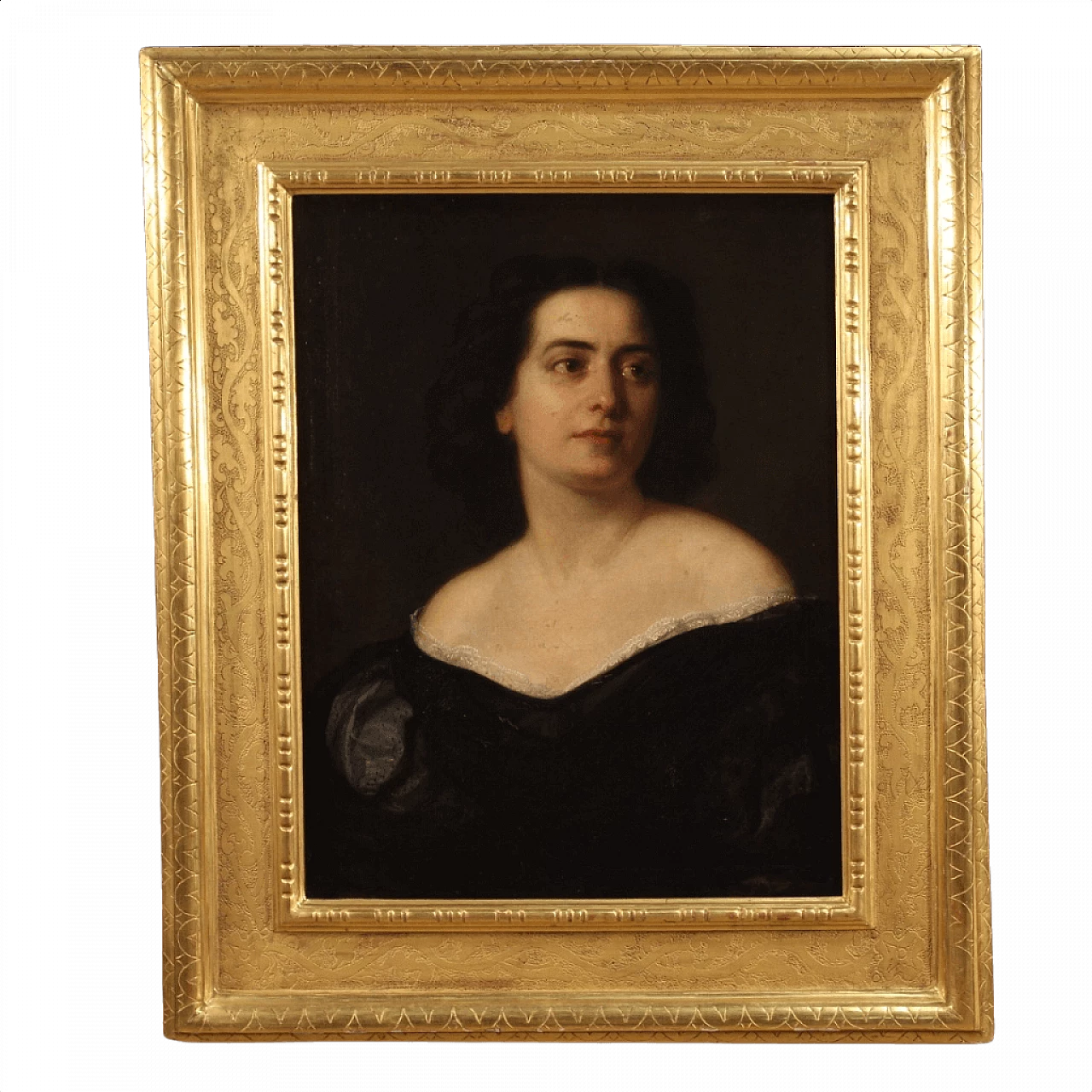 Ritratto di giovane donna, dipinto tedesco olio su tela, '800 1460106