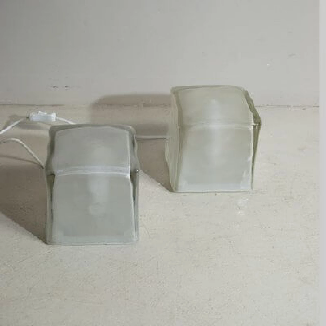 Pair of satin glass cube table lamps, 1970s 1460190