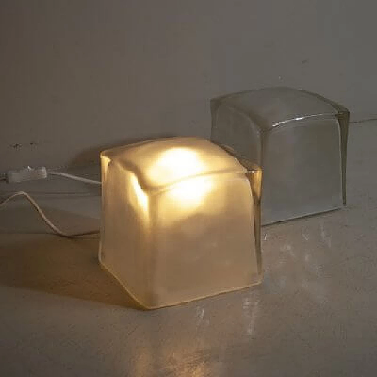 Pair of satin glass cube table lamps, 1970s 1460192