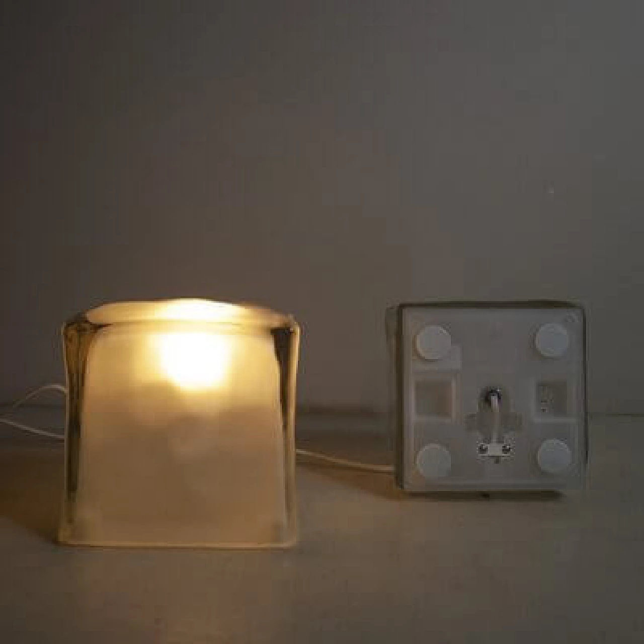 Pair of satin glass cube table lamps, 1970s 1460193