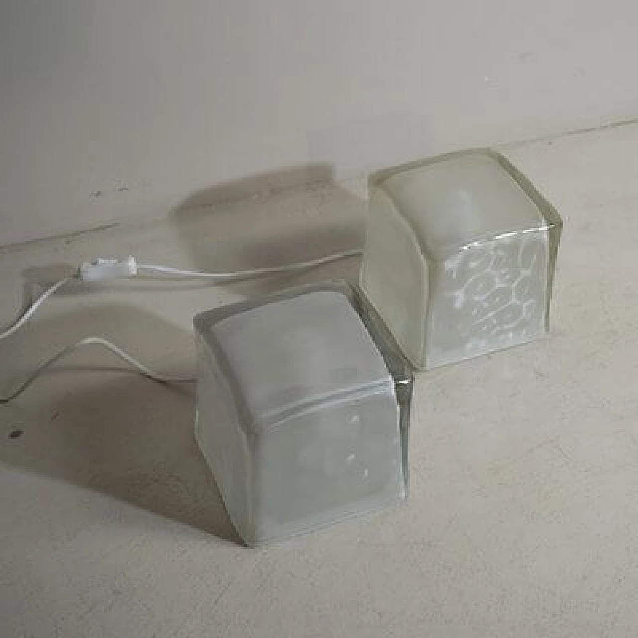 Pair of satin glass cube table lamps, 1970s 1460194