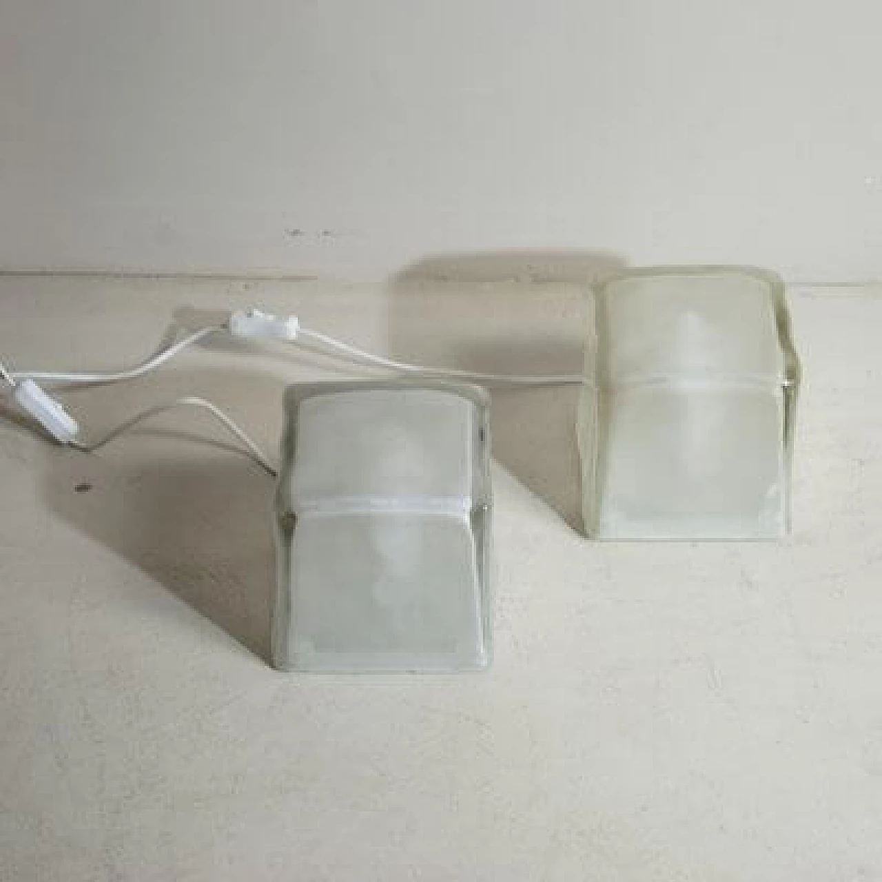 Pair of satin glass cube table lamps, 1970s 1460195