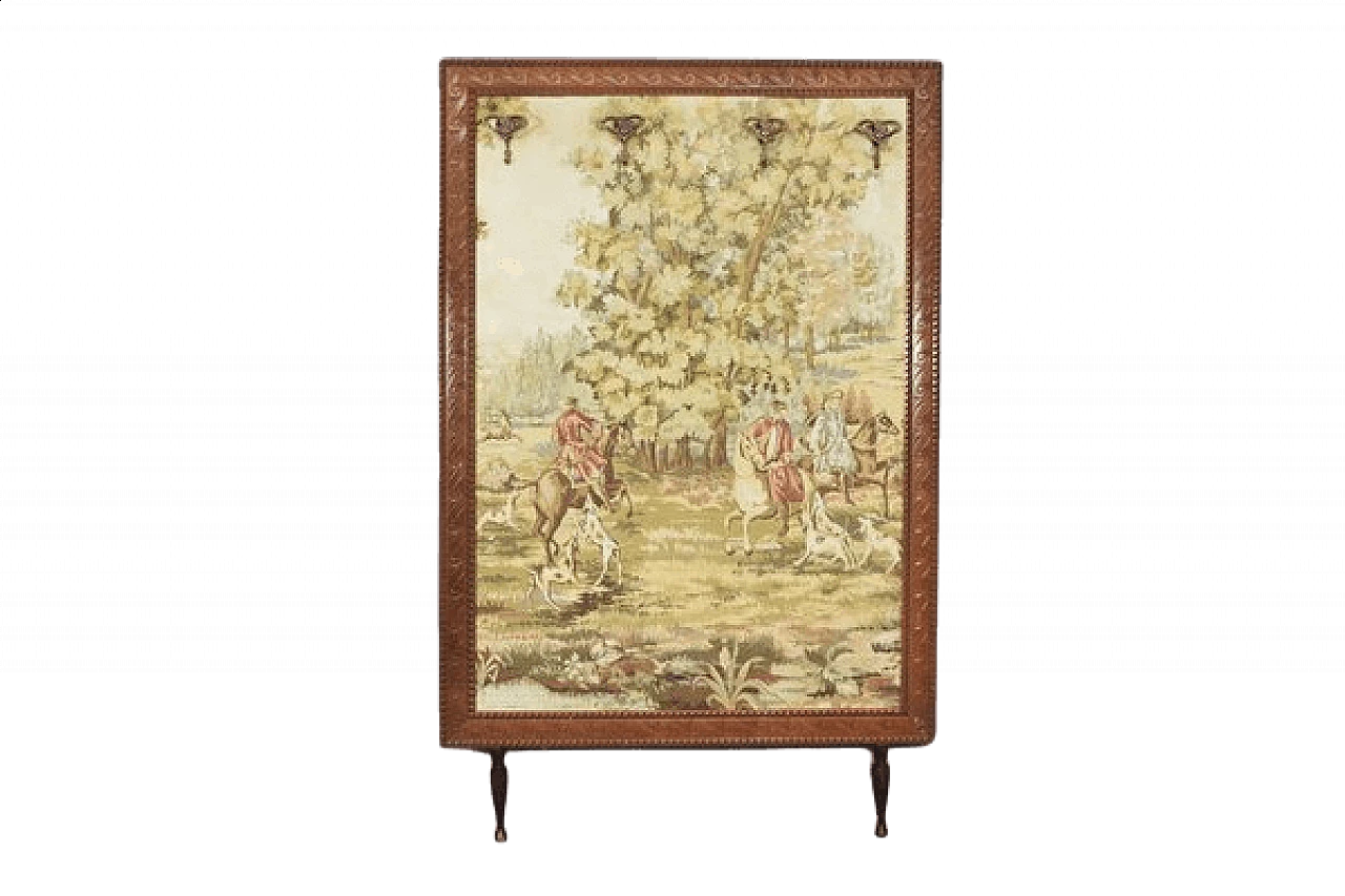 Tapestry with wooden frame and brass hangers, 1960s 1460348