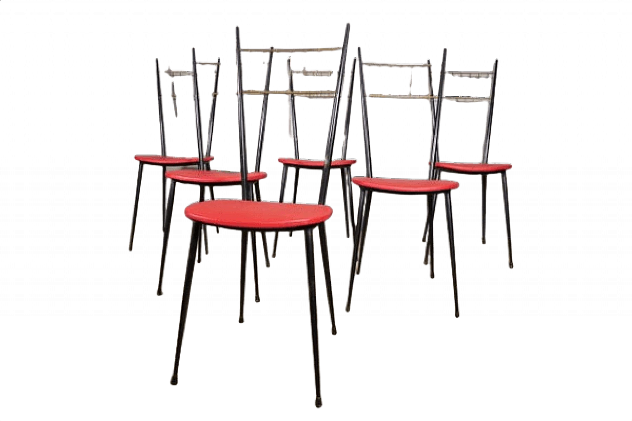 6 Iron and red leatherette chairs, 1950s 1460554