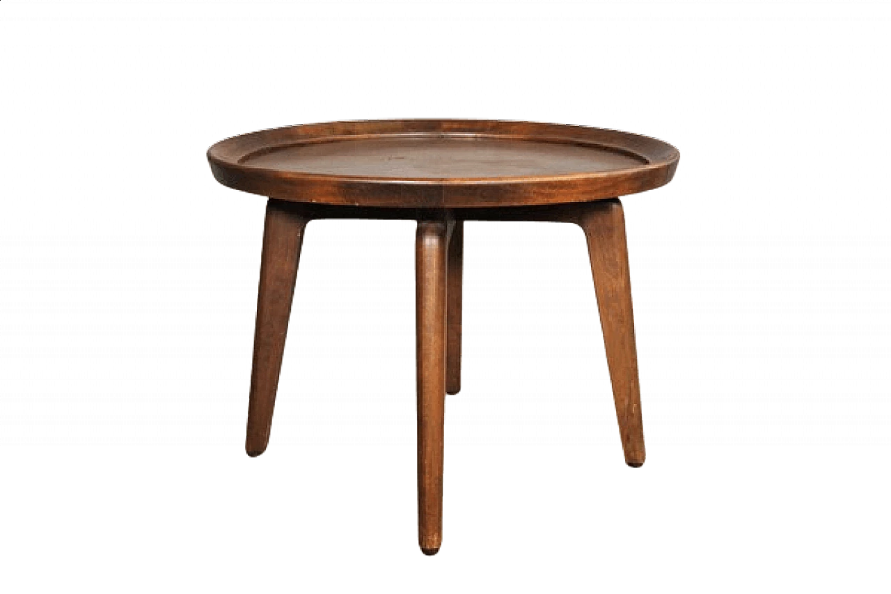 Tavolino da caffè rotondo in legno, anni '70 1460555