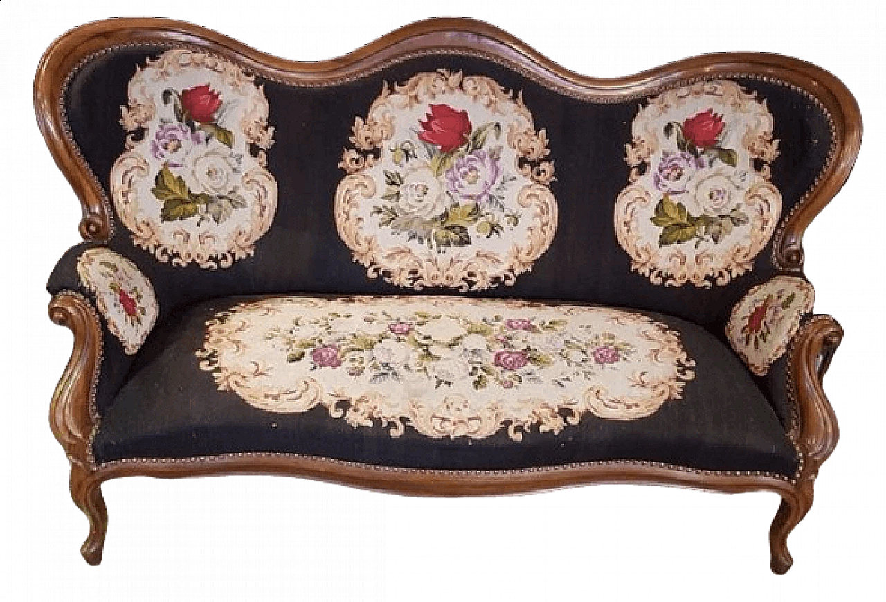 Divano a 2 posti con ricami floreali, anni '50 1460767