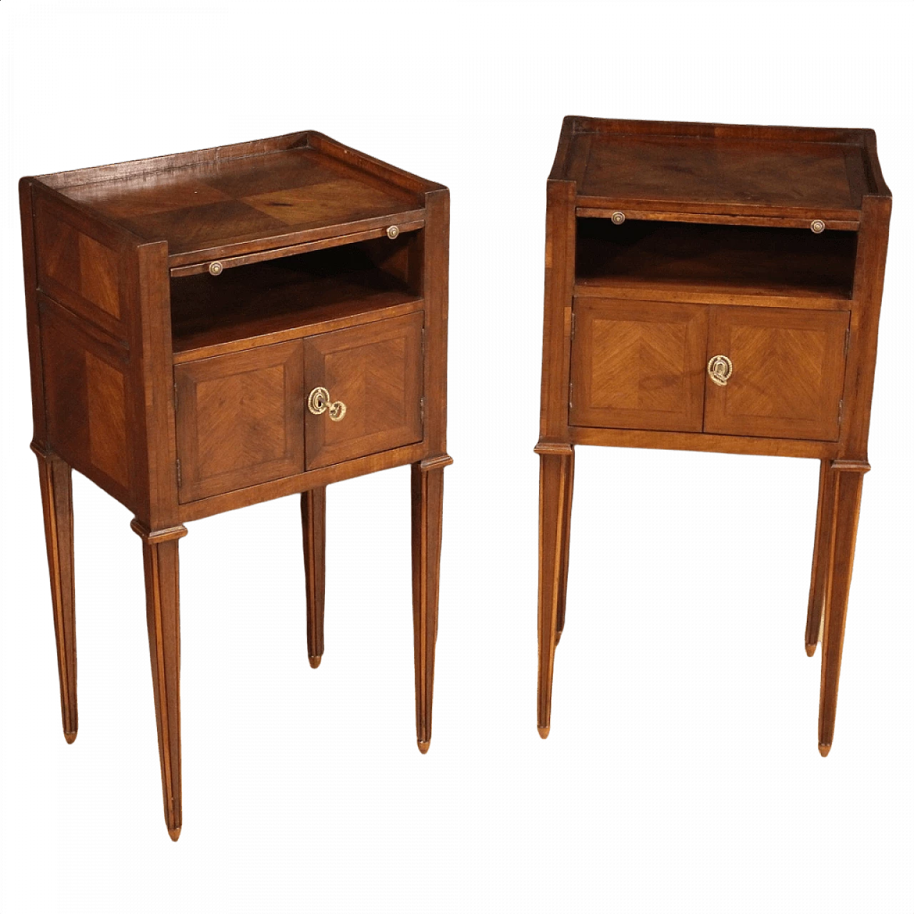Pair of wooden Louis XVI style bedside tables with keys, 20th century 1460770