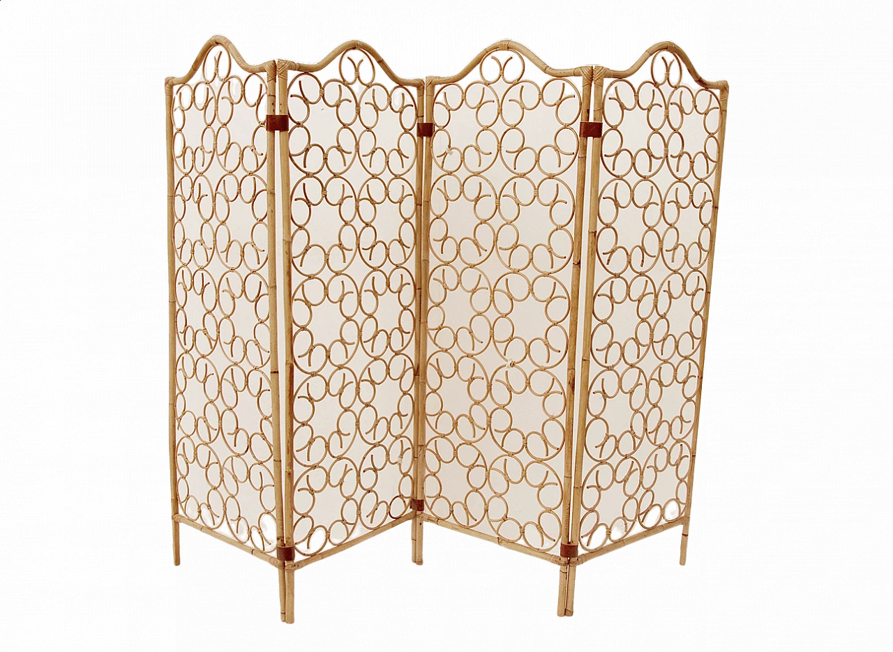Bamboo and wicker 4-panel screen, 1960s 1460773