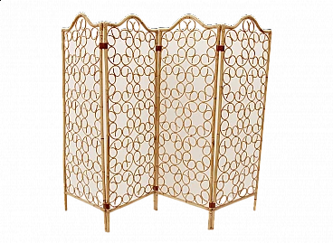 Bamboo and wicker 4-panel screen, 1960s