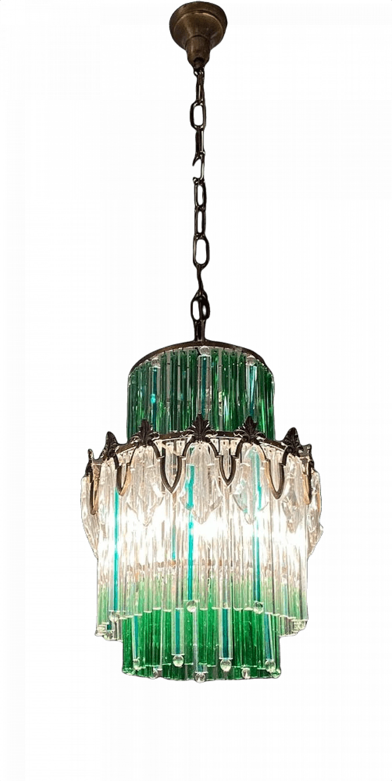 Lampadario in cristallo con prismi verdi, anni '40 1460790