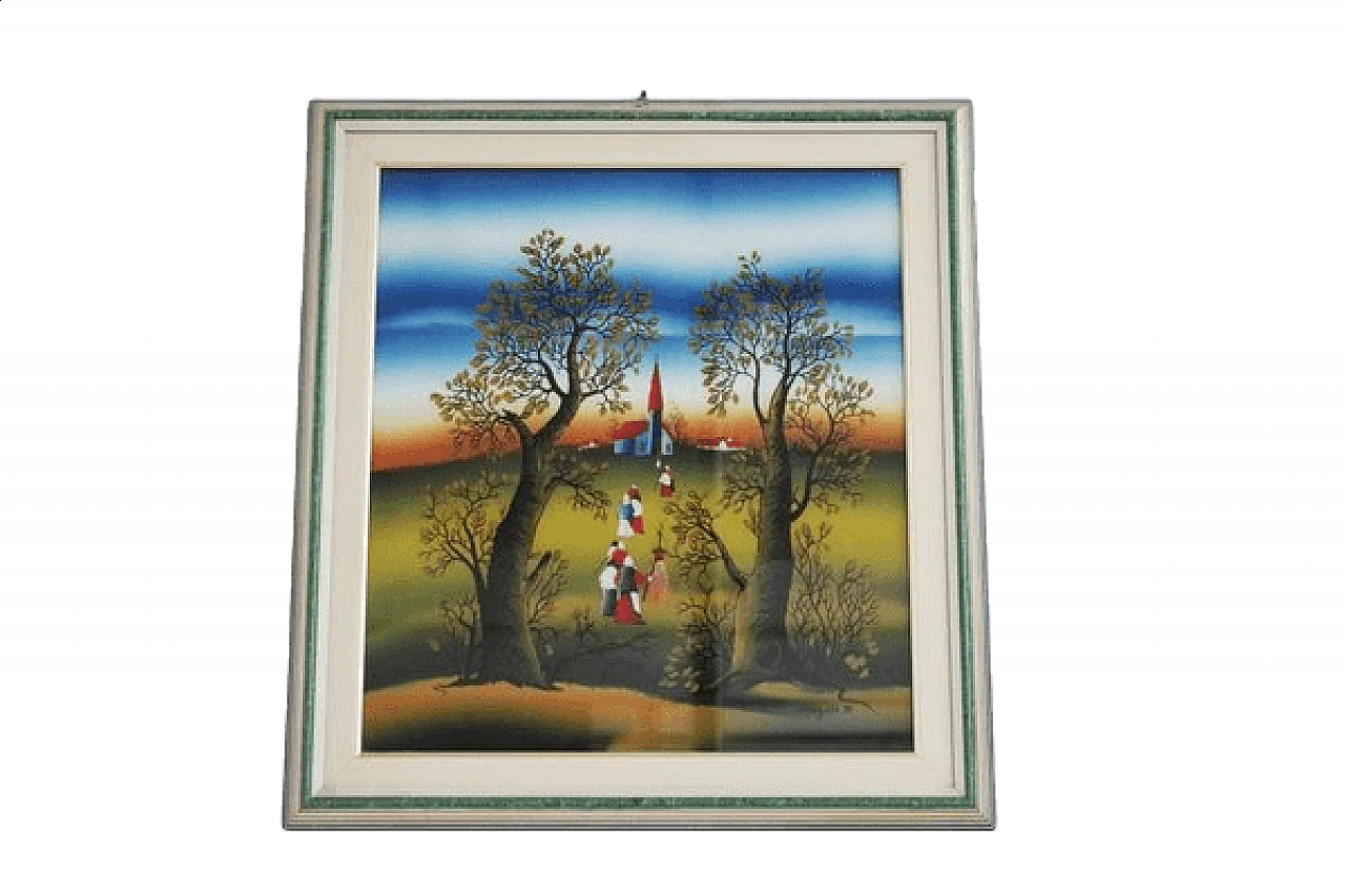 Mugosa, triptych of naive oil paintings on canvas, 1991 1461656