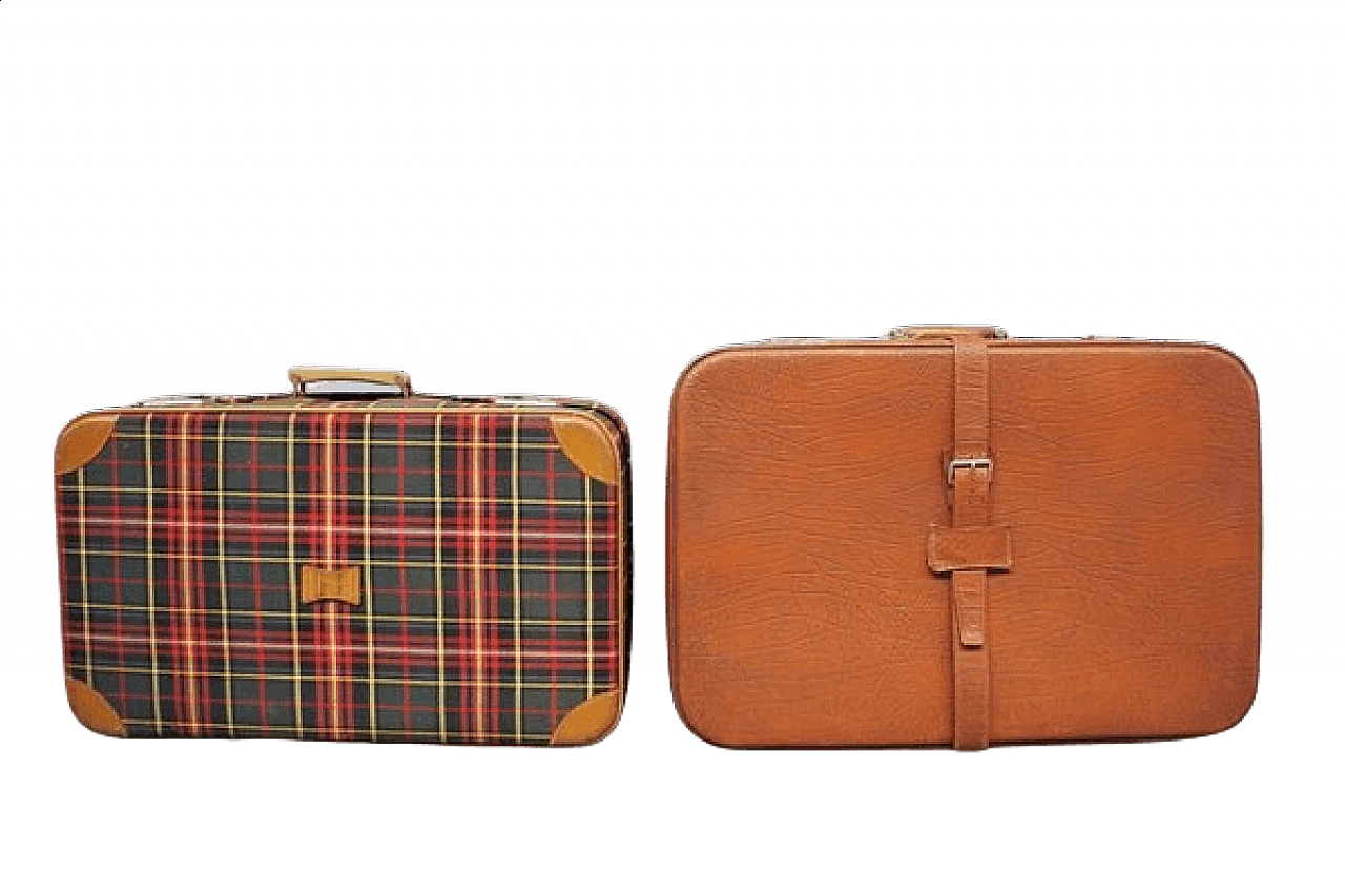 Pair of leather and fabric suitcases, 1950s 1461675