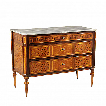 Wooden chest of drawers with marble top in neoclassical style, 18th century
