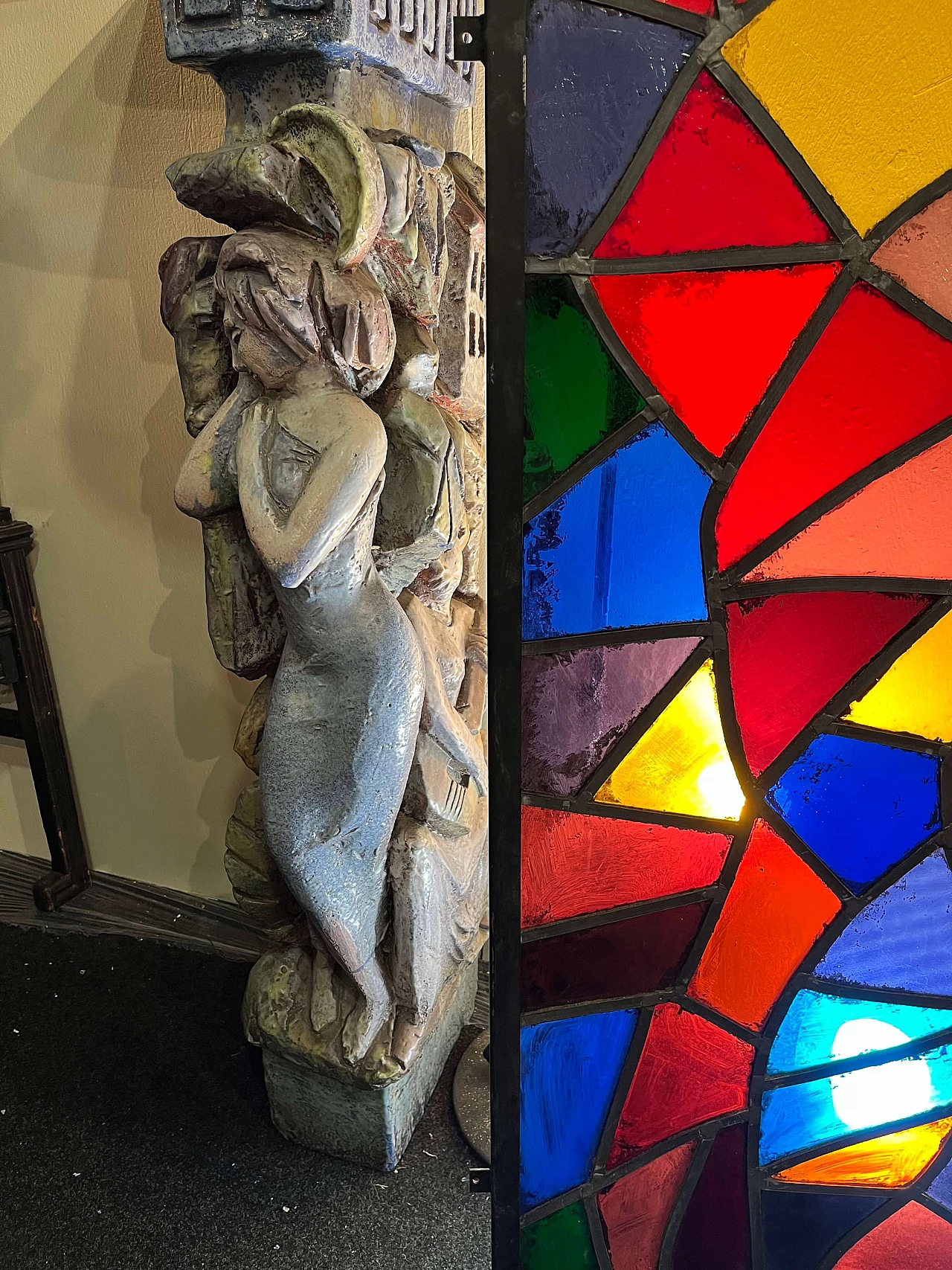 Large Harlequin stained glass window, 1950s 1462490