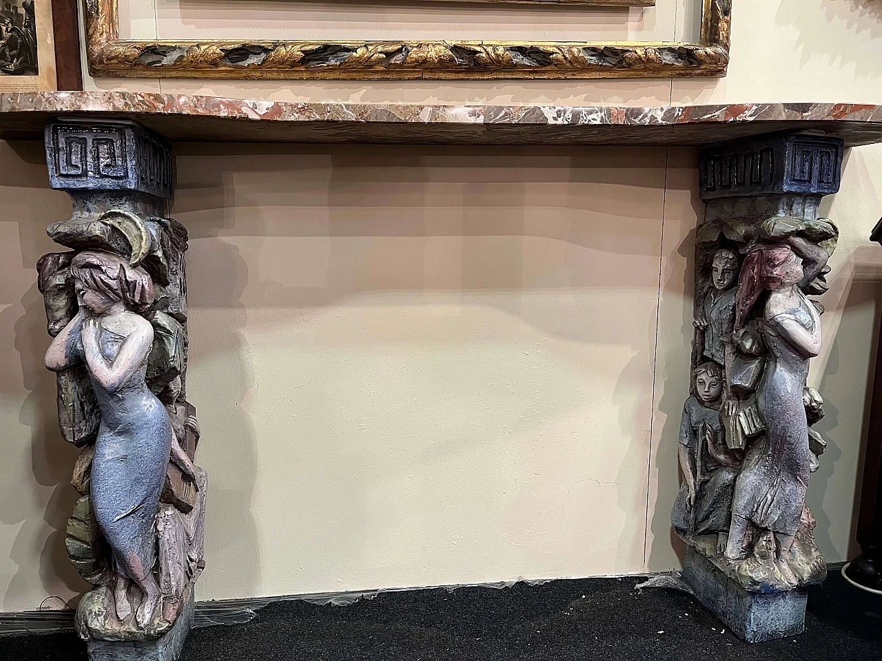 Console with caryatids in glazed terracotta by Victor Cerrato, 1940s 1462492